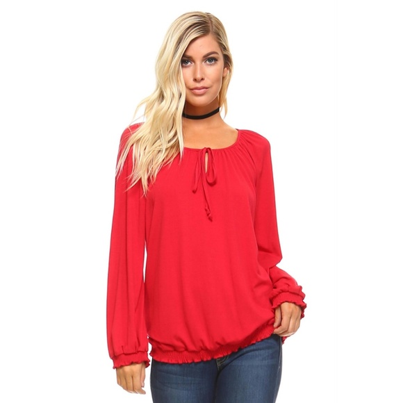 Tops - Women's Long Sleeve Solid Peasant Top